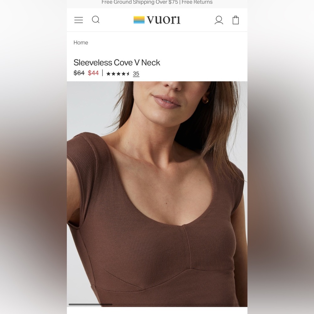 Vuori Brown Sleeveless Cove V Neck Shirt